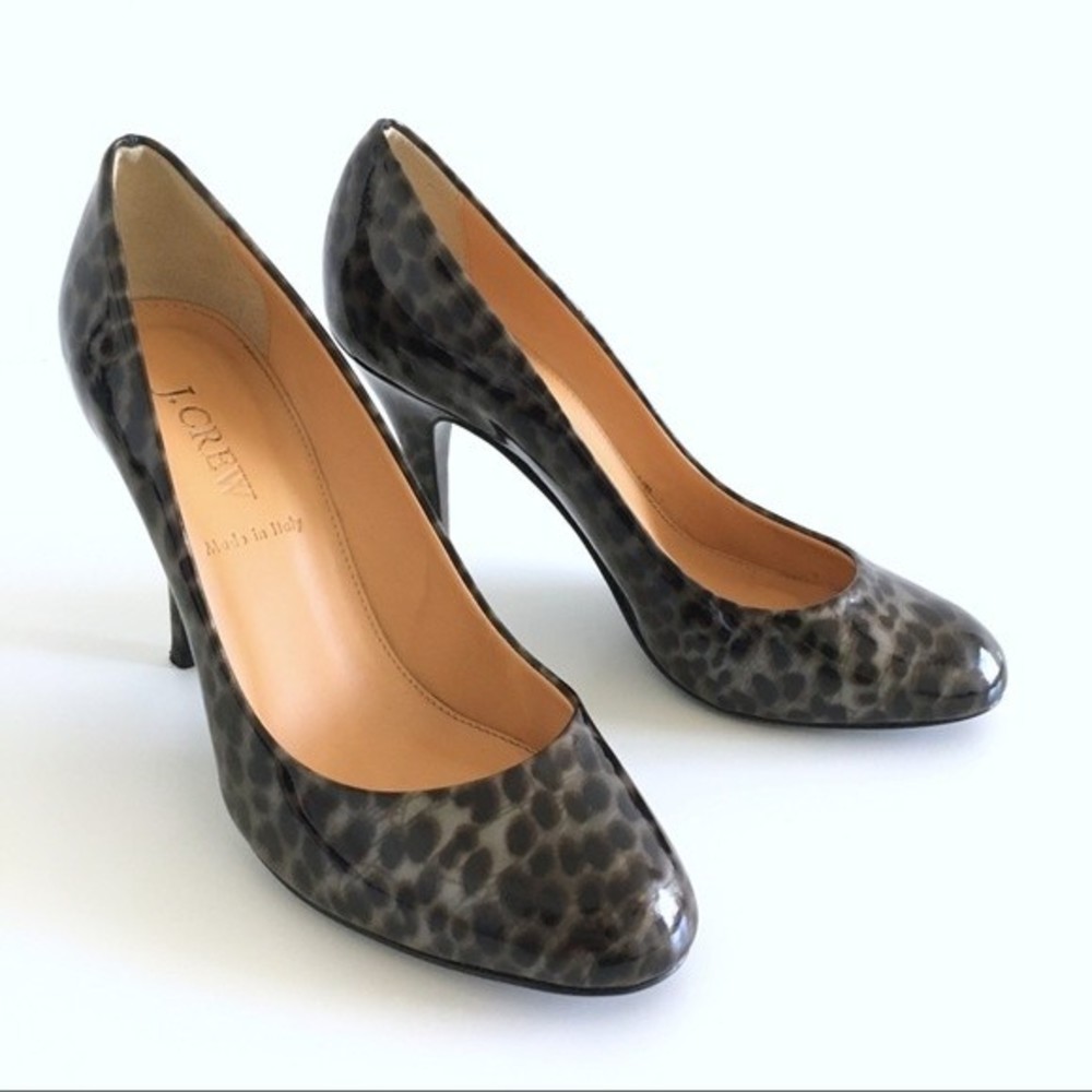 J. Crew Mona Black Graphite Tortoise Leopard Patent Leather Pumps